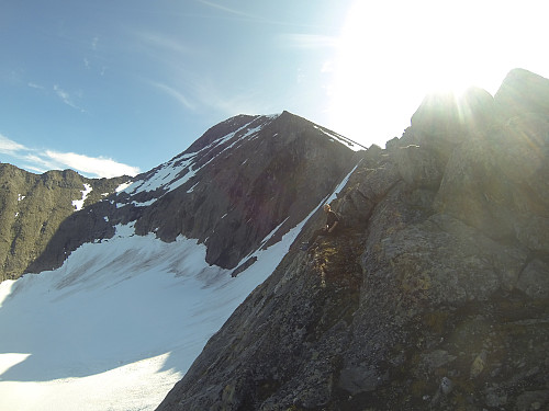 Andreas i fjellsida med Istindbreen under