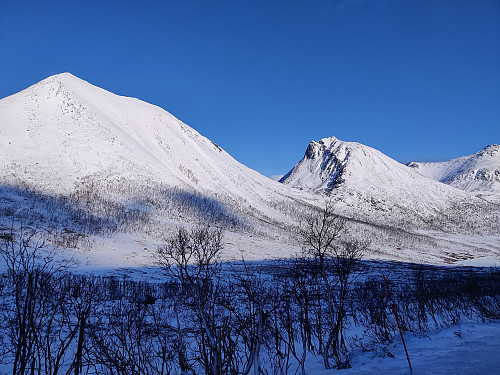 Dag ser ganske bra ut fra veien. Vi skal ski ned renna på Sørtinden.