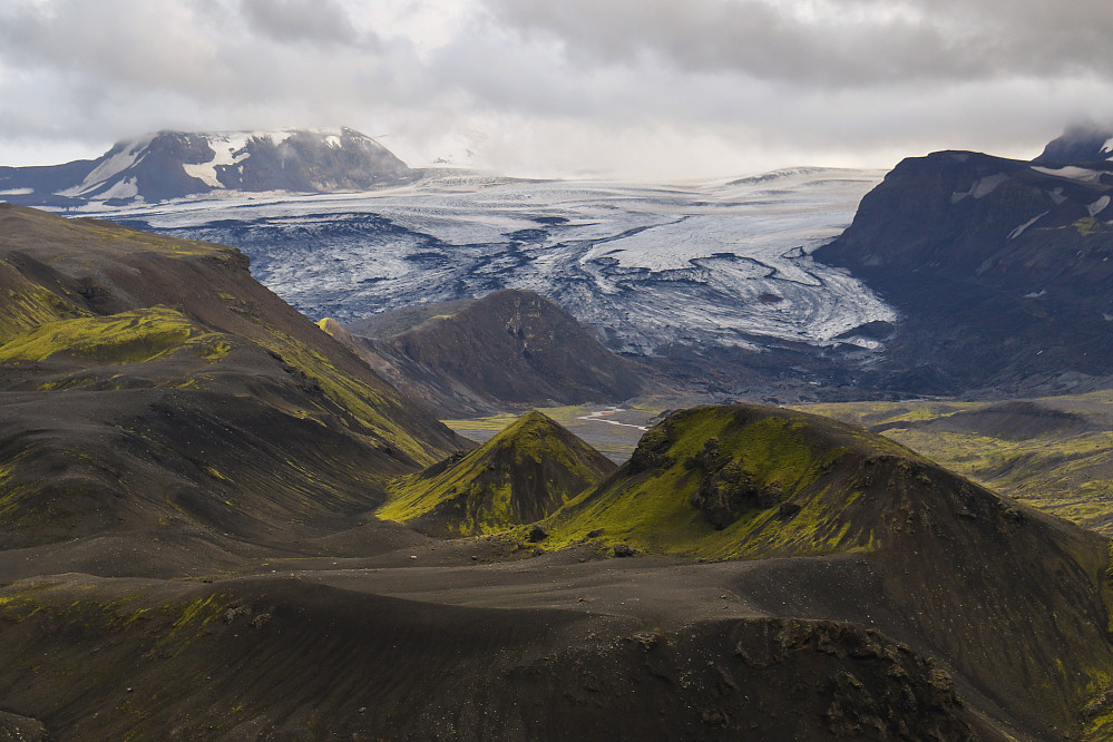 Utsikt fra Emstrur innover mot Mýrdalsjökull.