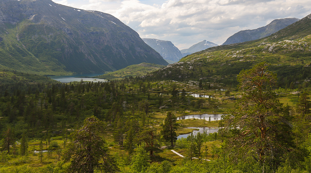 Like i nærheten av Reindalseter, som ligger ved det store vannet til venstre. Langvatnet heter det vannet.