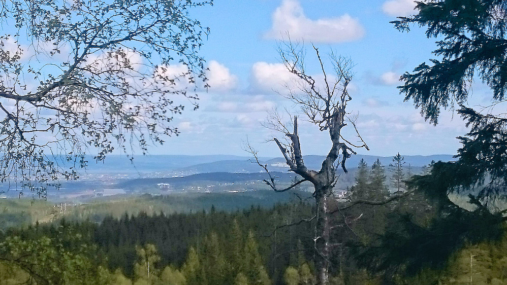 Utsikt fra utkikkspunktet nedenfor Brennberget, mot Gjelleråsen og Romerike