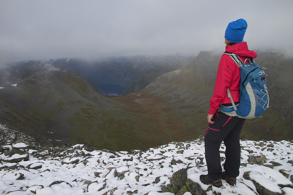 Utsikt fra Litlesåthornet vest for mot Grinddalen og Geirangerfjorden