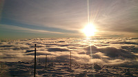Soloppgang over skylaget, oppunder toppen av Snøhetta