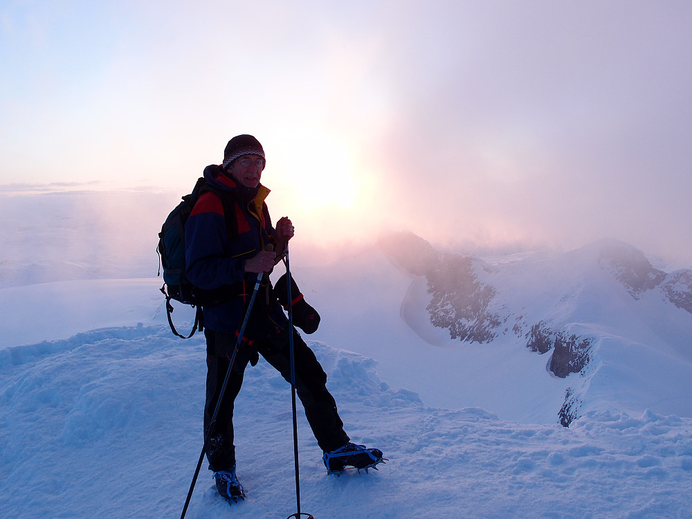 Knut på toppen før solnedgang