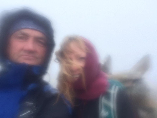 Tåkete selfie på toppen.