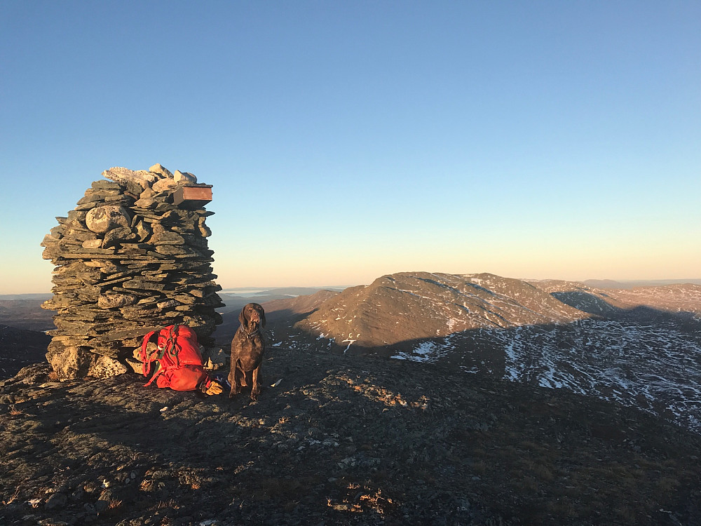 Dagens siste Pf100-topp, Grythatten var eneste topp med vardebok. Trollhøtta i bakgrunnen.
