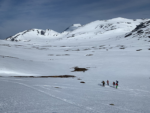 250 høydemeter ned forbi Sprikltjønnin før vi kommer til foten av fjellet.