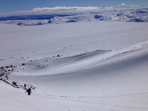 Bratt opp den sydvendte breen til Rasletind.
