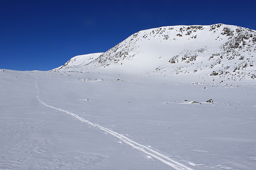 På vei oppover Steindalen mot Raslet. Til høyre er Øystre Rasletinden (2010 moh).