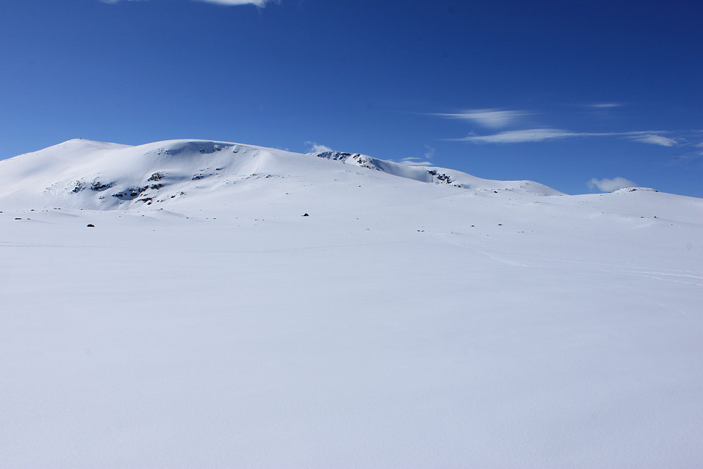 På Valdresflya med utsikt vestover mot Raslet (1854 moh.) og Øystre Rasletinden (2010 moh.) lengst bak i midten av bildet.