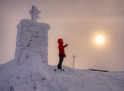 Rita maner frem solen gjennom tåka på toppen av Austefjellet