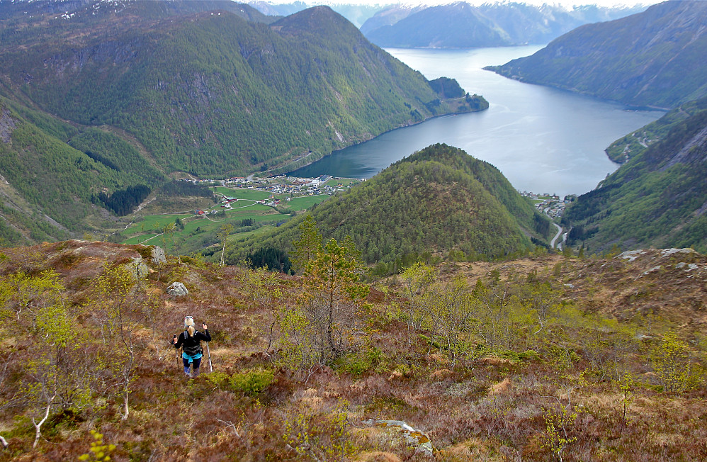 Ned frå Øygardsfjellet. Kletten neste. Den ser vi mot fjorden.