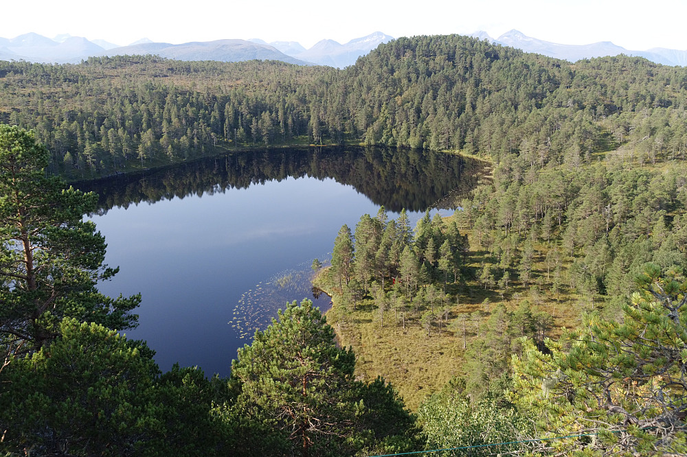 Sollibøvatnet sett fra Vassura mot Skogvikåsen rett fram.