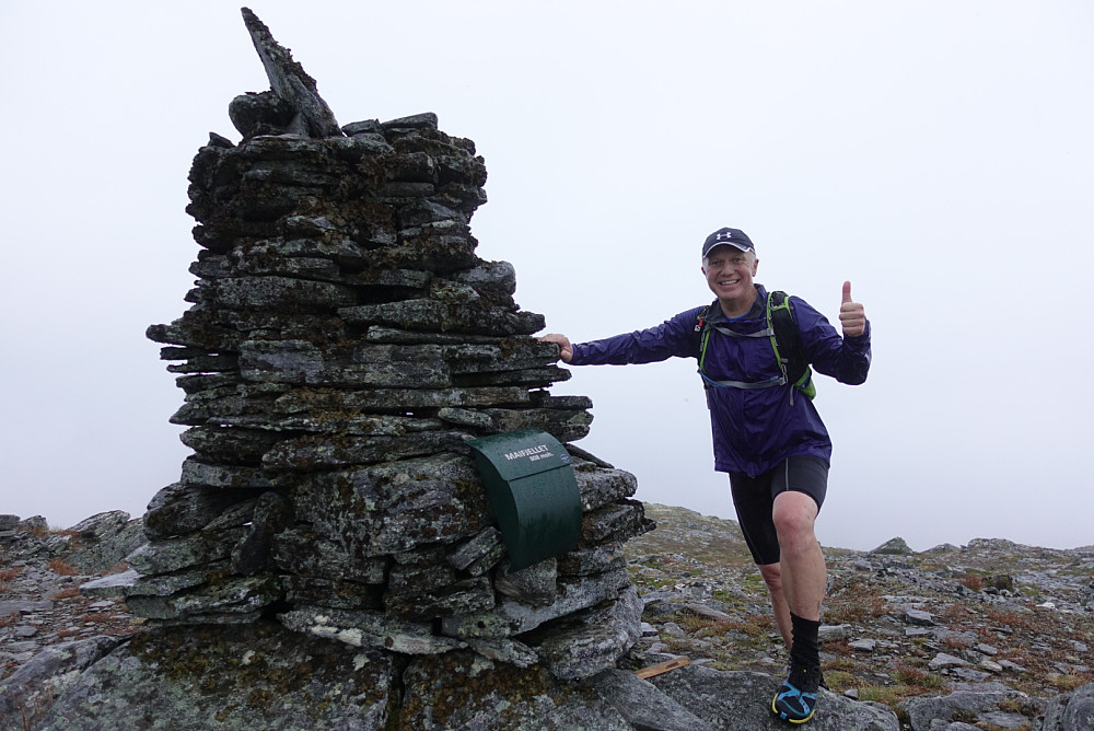 Maifjellet 808 moh. Vått, kaldt og null sikt. Anbefaler bedre vær på neste tur.