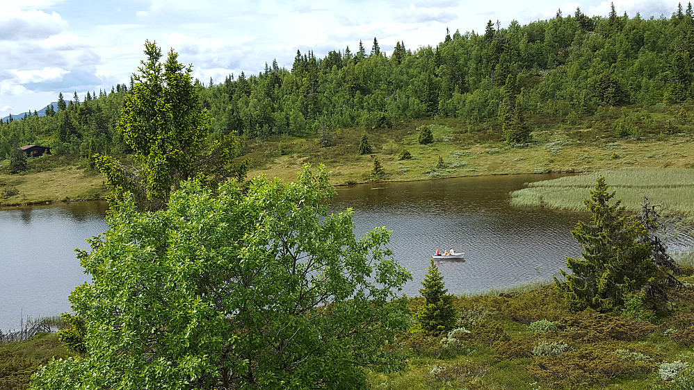 Mia, Kristine og Hans Thorvald ror på Nysetervatnet