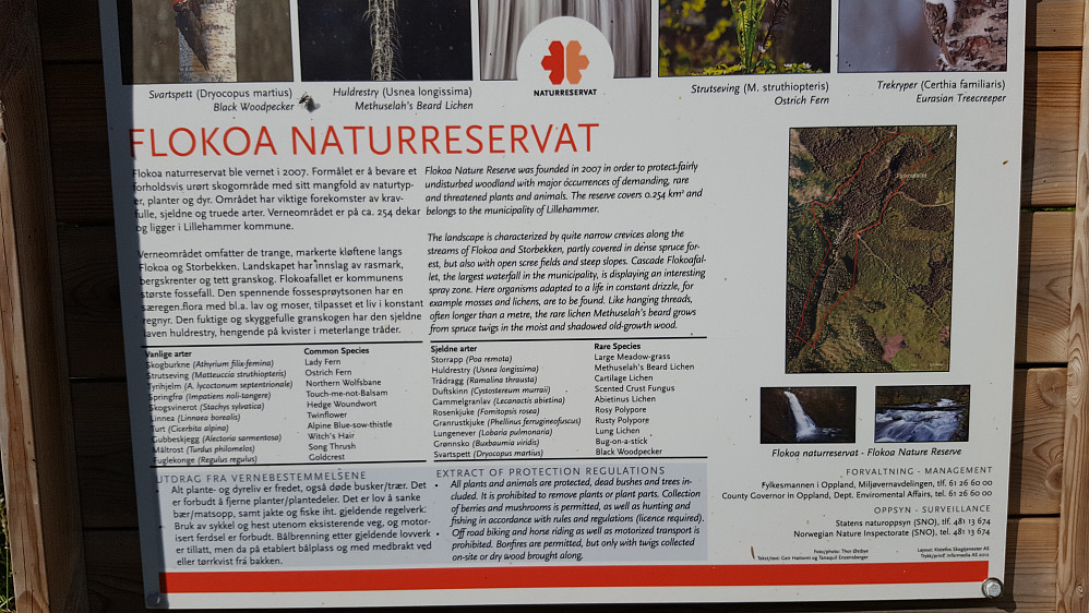 Informasjonstavle der råket går ned i Flokofallet