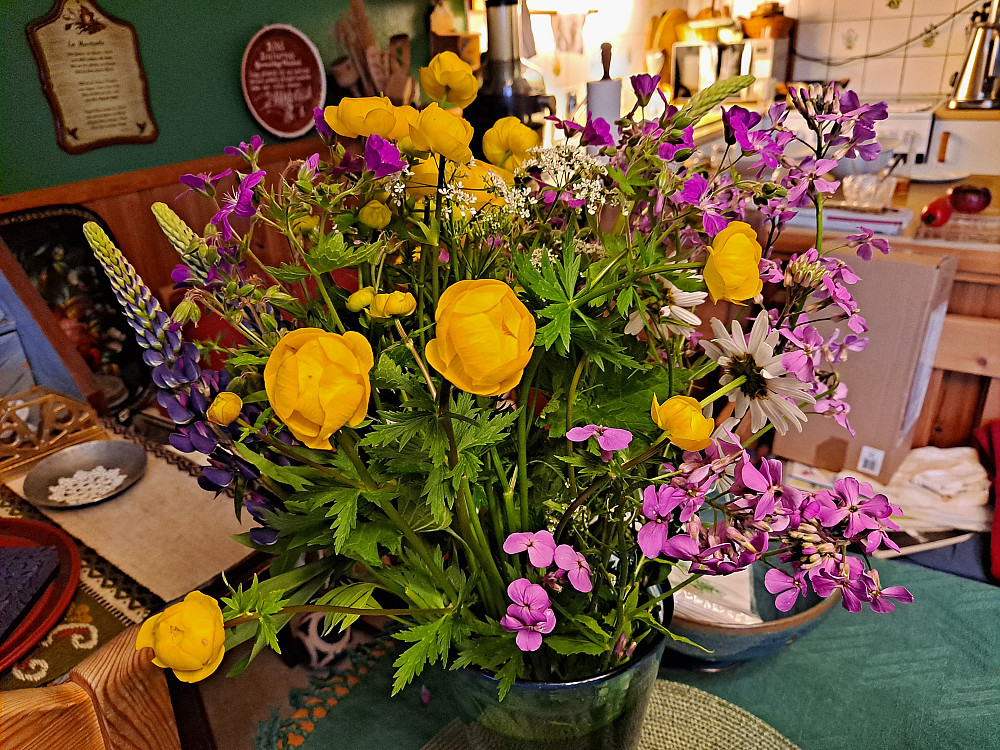 Plukka en blomsterbukett på turen