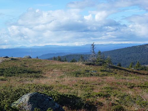 Utsikt mot Vestfjellet og Jotunheimen på vei ned