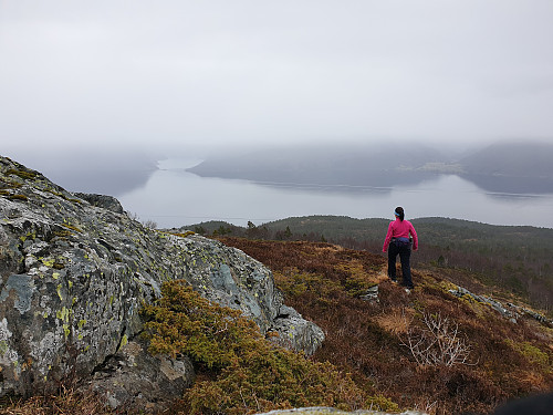 Fin utsikt mot Sognefjorden. Litt låge skydekke