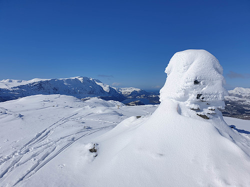 Snødekt varden på toppen