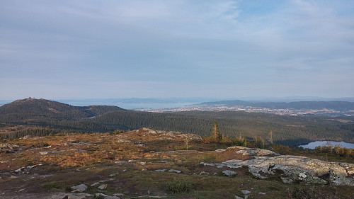 Utsikt fra toppen innover Trondheimsfjorden mot Stjørdal. Gråkallen til venstre i bildet.