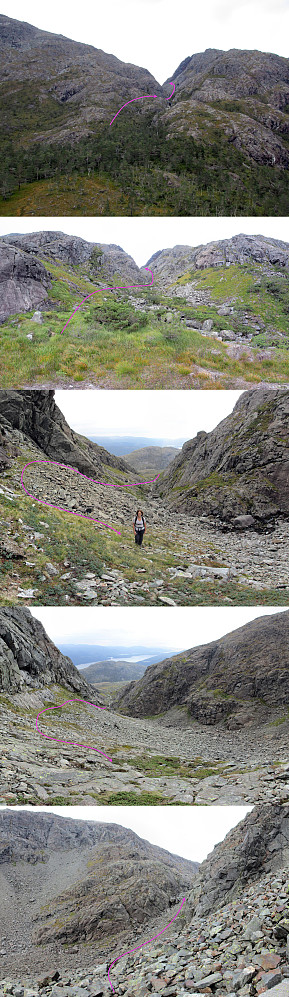 Annotated photos, showing (parts of) our path through Purkedalsgjelet
