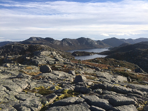 Frå Guromyrfjellet mot Svortingsvatnet med Heiahodnet, Revafjellet og Naganibba