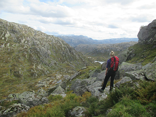 Oppunder Skjeggesvatnet med tilbakeblikk helt ned til Bergstøvatnet