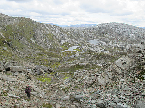 Oppstigning til skardet på 1200 moh under Skjeggesnuten. Det er et goldt landskap som nok oftest er snødekket