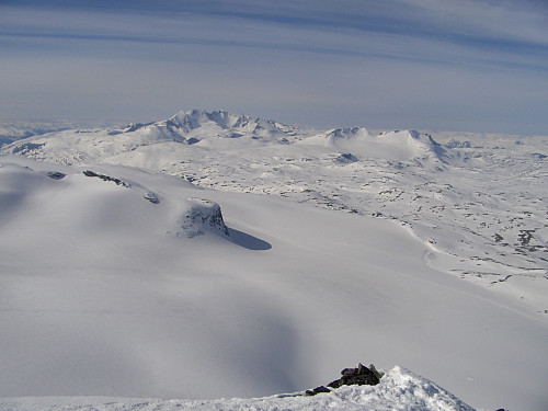 Herlig utsikt over Leirbreen fra Store Smørstabbtind