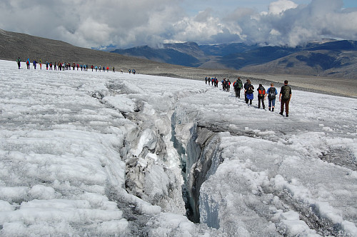 Passering av mektige sprekker på Styggebreen