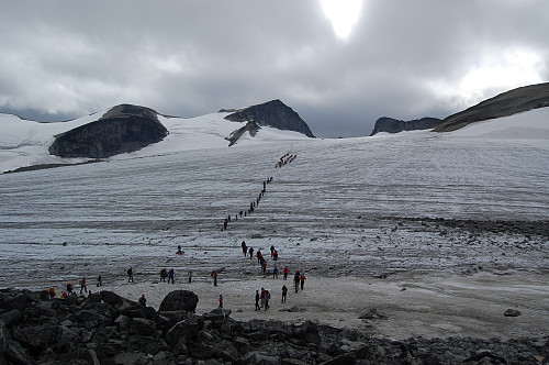Klassisk motiv av Galdhøpiggen over Styggebreen