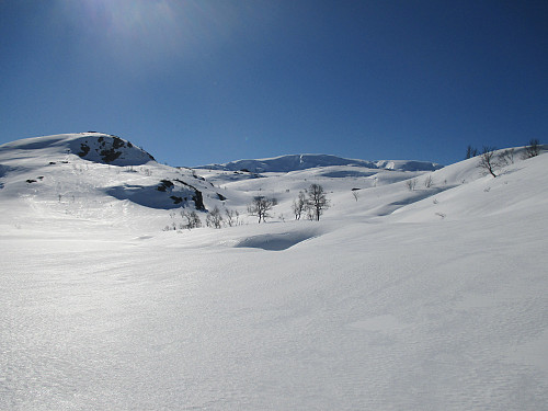 På Nedra Fjellvatnet med første glimt av dagens vakre turmål