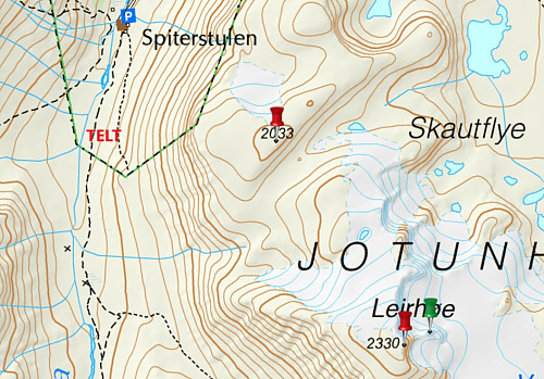 Kart med teltplassen ved Visa markert