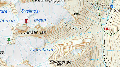 Kart med teltplassen ved Visa markert