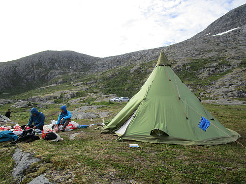 Fin, men ikke akkurat insektsfri teltplass på Kvaløya