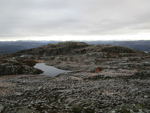 Frå like nedanfor toppen med utsikt austover Øksnafjellet