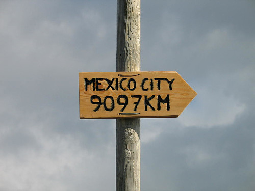 Avstand og retning til Mexico City fra toppen av Spåtind