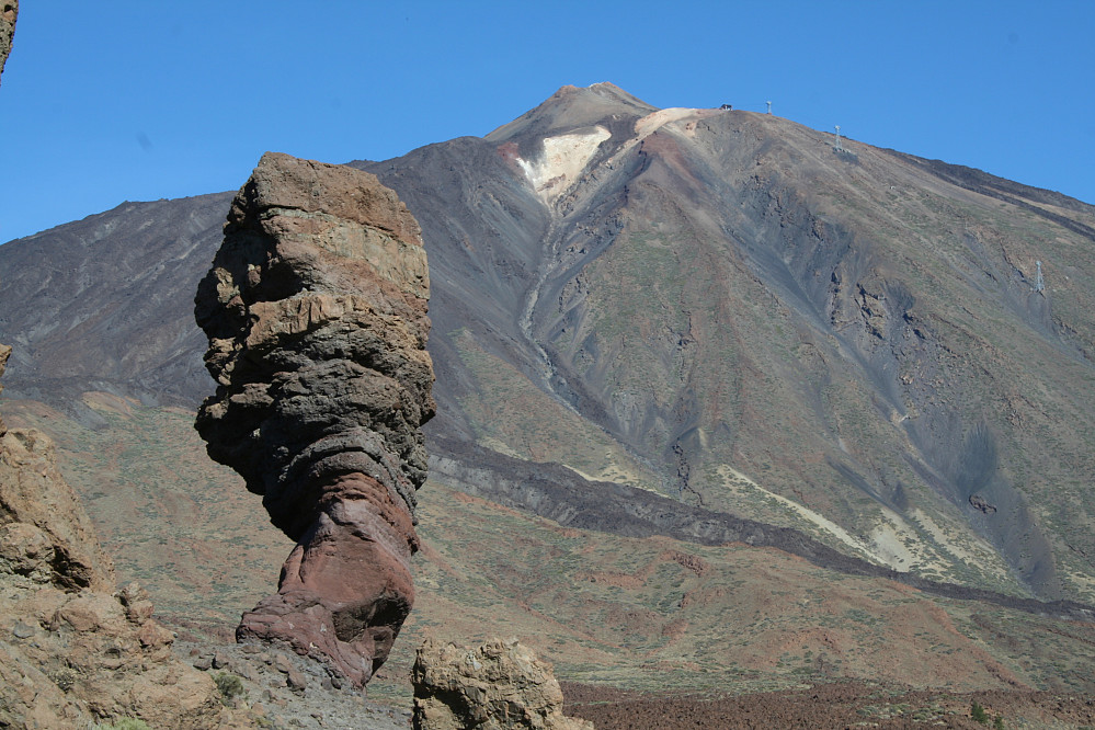 One of the famous sculpted rocks. Spain's No 1 peak behind. On two different ascents some years earlier I ascended by gully in center/left