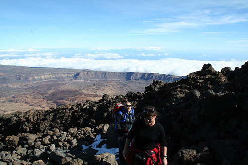 In volcanic rocky terrain high on eastern flank
