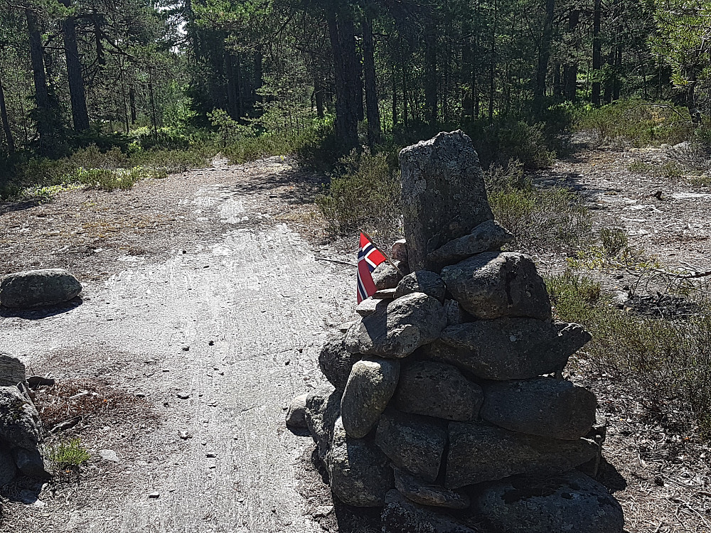 Høyeste punkt i Aremark kommune markert med norsk flagg