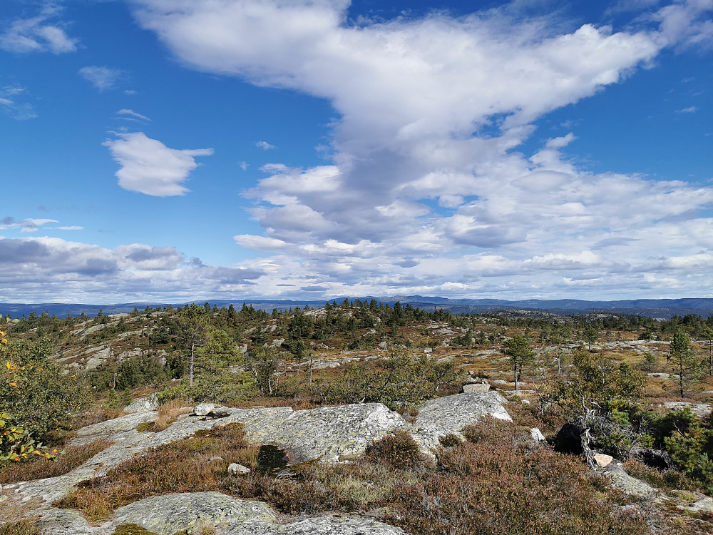 Utsikt nordøst. Skal tro om Trongedalsnuten befinner seg et sted i massivet sentralt i bildet? 