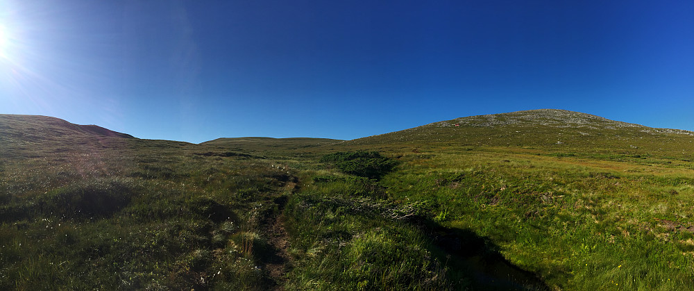De tre toppene i et panoramabilde. Grøthornet til høyre, Skolma i midten og Signalhornet til venstre
