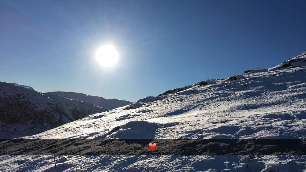 Forholdene fra oppstart og oppover Røddalshornet var meget bra, så sant man ikke havnet på skyggesiden av fjellet. Det var det knallhardt. Men hvorfor i alle dager skal man gå i skyggen på en dag som dette???