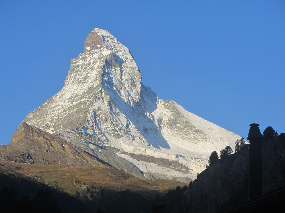 Matterhorn sett fra hotellet i Zermatt