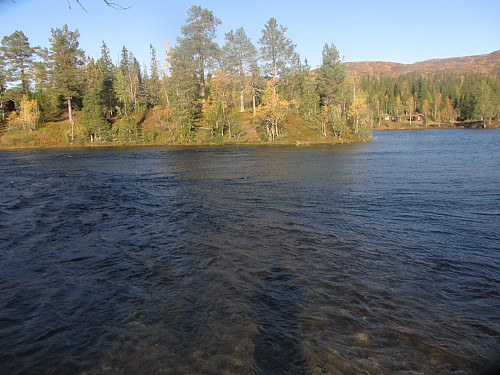 Grensepunktet ligger midt ute i elven.  Kaldt i Oktober !