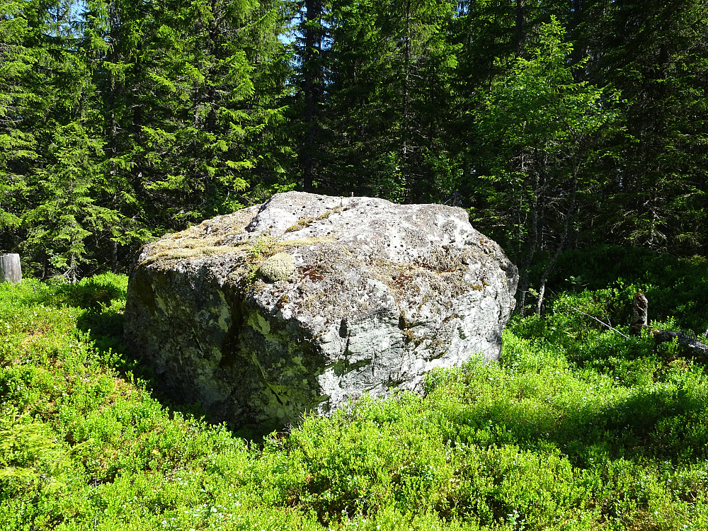 Stor stein markerer toppen av Klauvsjøåsen