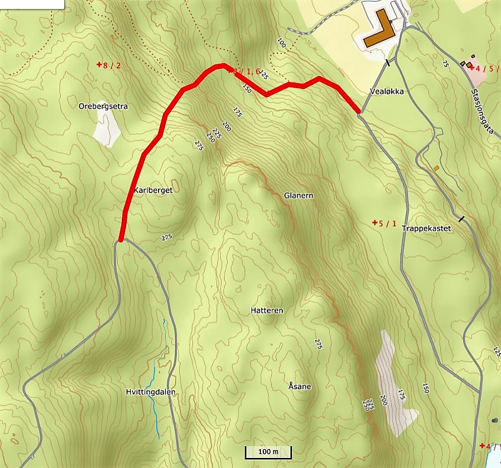 Alternativ rute ned fra toppen av Hvittingdalen til i overkant av det store fjøset