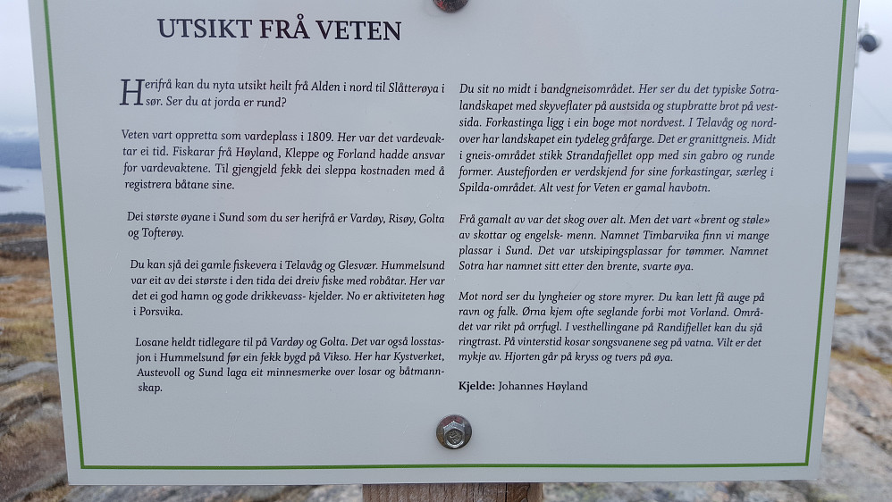 Info om utsikten fra Førdesveten.