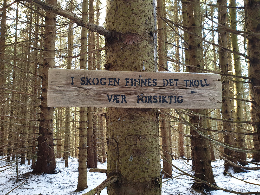 Artig skilt i skogen.